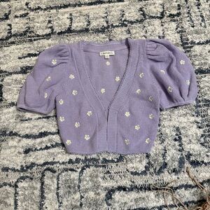 For Love and Lemons Embroidered Daisy Crop Caridigan
